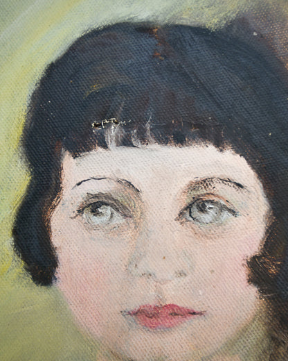 Mid Century Framed Oil Painting Portrait Young Child