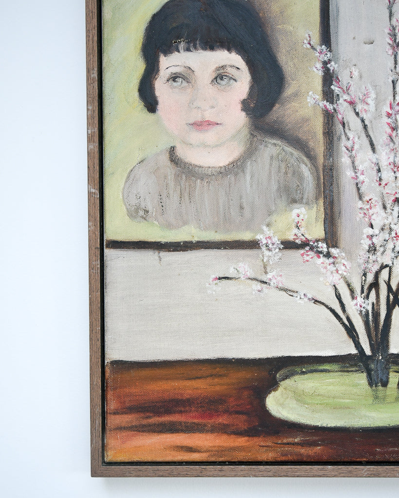 Mid Century Framed Oil Painting Portrait Young Child
