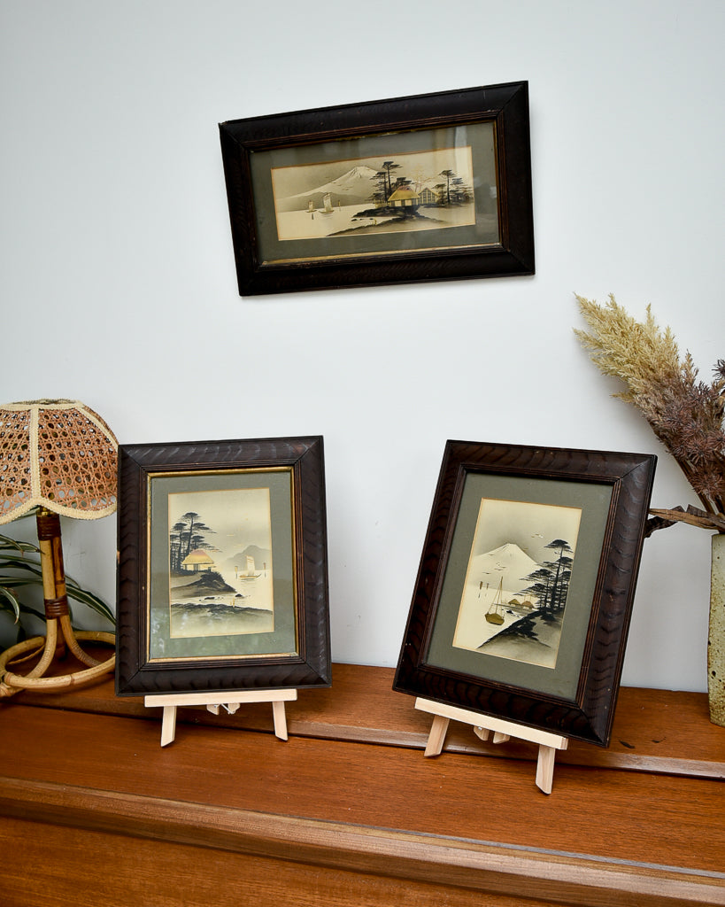 Antique Victorian Oriental Painting Trio Set (x3)