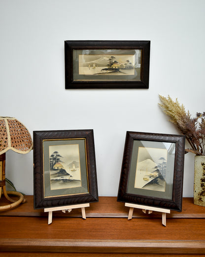 Antique Victorian Oriental Painting Trio Set (x3)