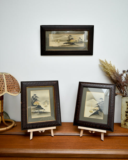 Antique Victorian Oriental Painting Trio Set (x3)