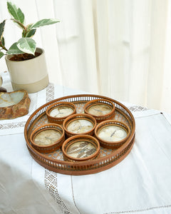 Mid Century Bamboo, Rattan & Glass Butterflies Tray & Coasters