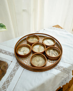 Mid Century Bamboo, Rattan & Glass Butterflies Tray & Coasters