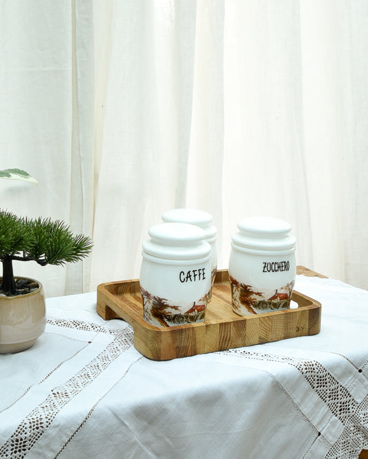 Mid Century 1950s Milk Glass Canister Set