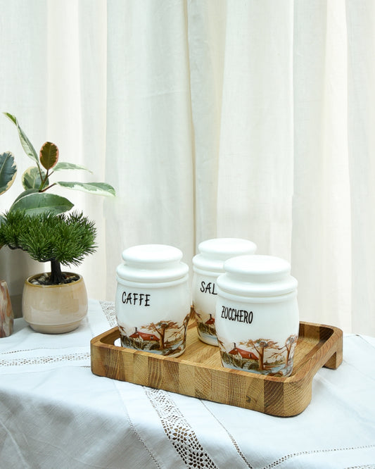 Mid Century 1950s Milk Glass Canister Set