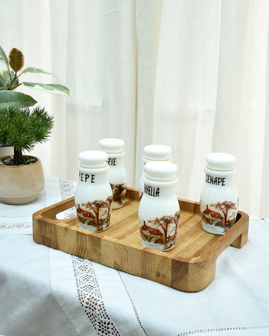 Mid Century 1950s Milk Glass Herb Jar Set