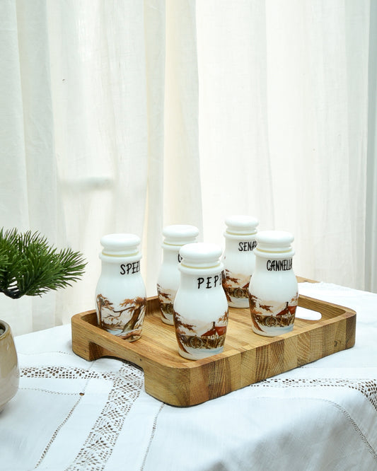 Mid Century 1950s Milk Glass Herb Jar Set