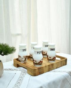 Mid Century 1950s Milk Glass Herb Jar Set