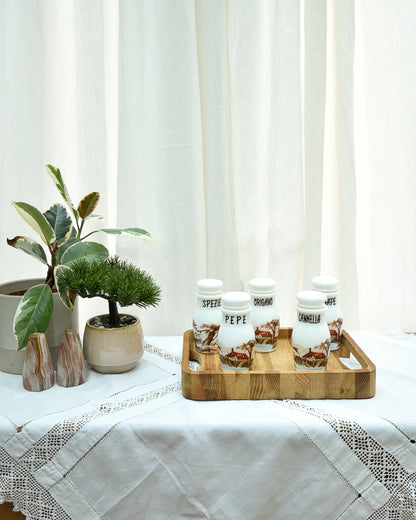 Mid Century 1950s Milk Glass Herb Jar Set