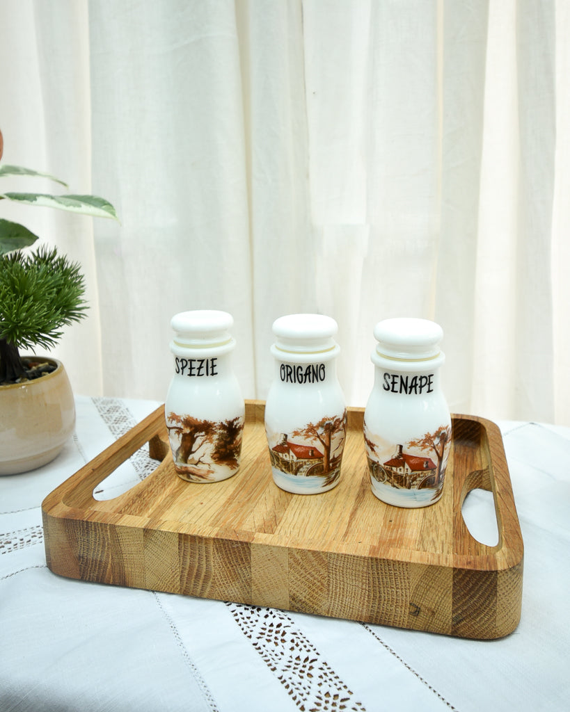 Mid Century 1950s Milk Glass Herb Jar Set