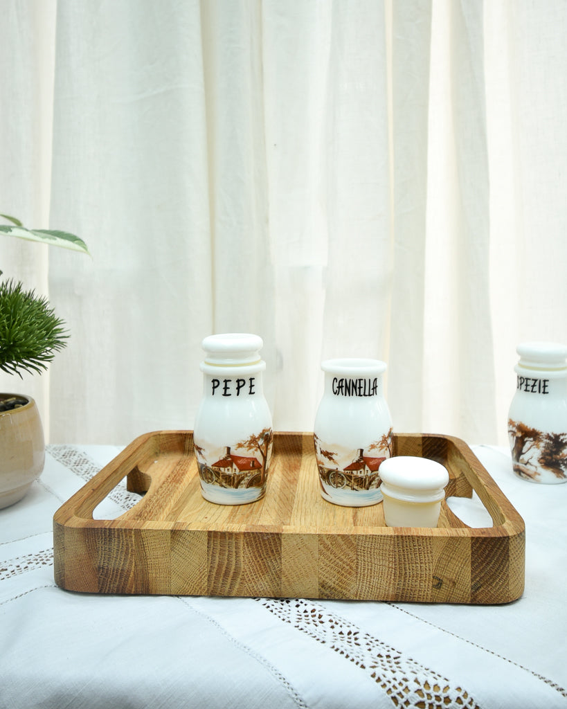 Mid Century 1950s Milk Glass Herb Jar Set