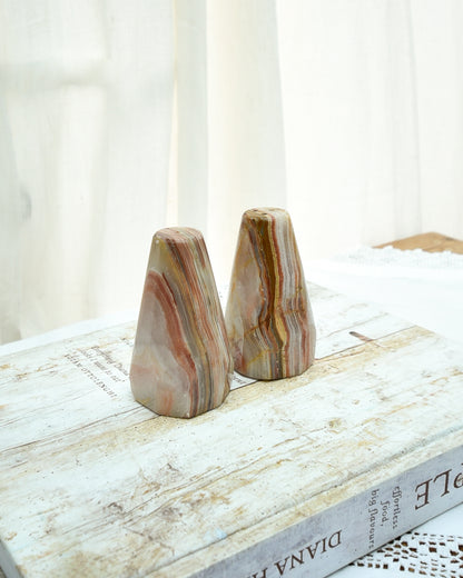 Mid Century Onyx Marble Salt & Pepper Shaker Set