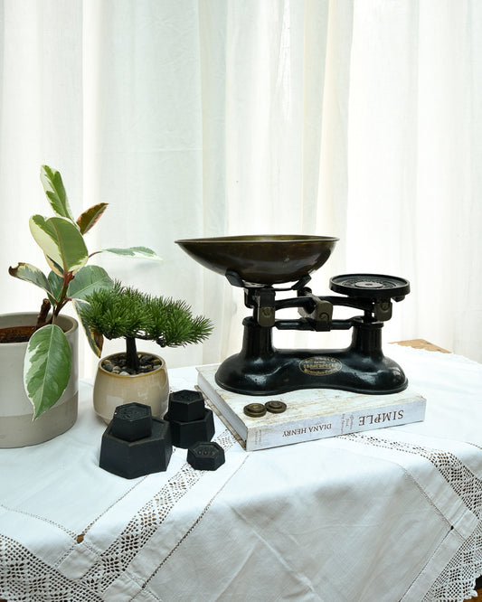 Mid Century Black Painted & Brass Scales & Weights