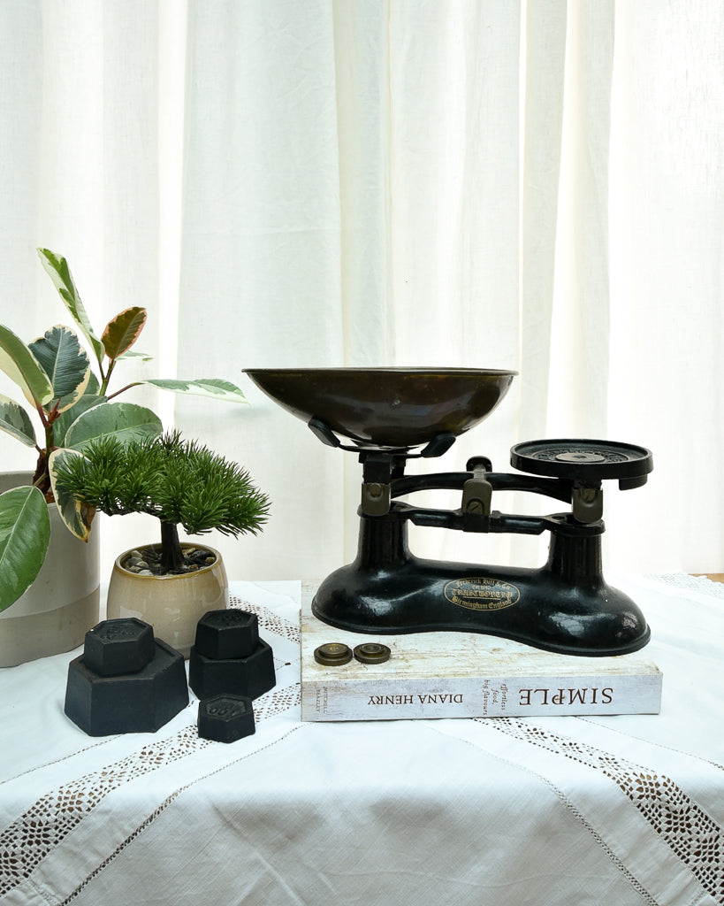 Mid Century Black Painted & Brass Scales & Weights
