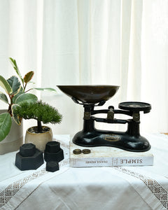 Mid Century Black Painted & Brass Scales & Weights