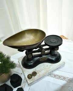Mid Century Black Painted & Brass Scales & Weights