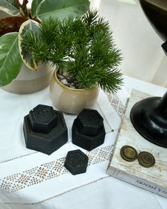 Mid Century Black Painted & Brass Scales & Weights