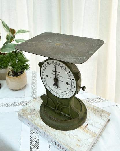 Mid Century Green Painted Metal Postal Weighing Scales