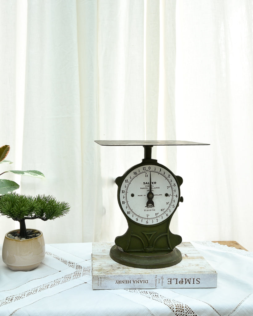 Mid Century Green Painted Metal Postal Weighing Scales