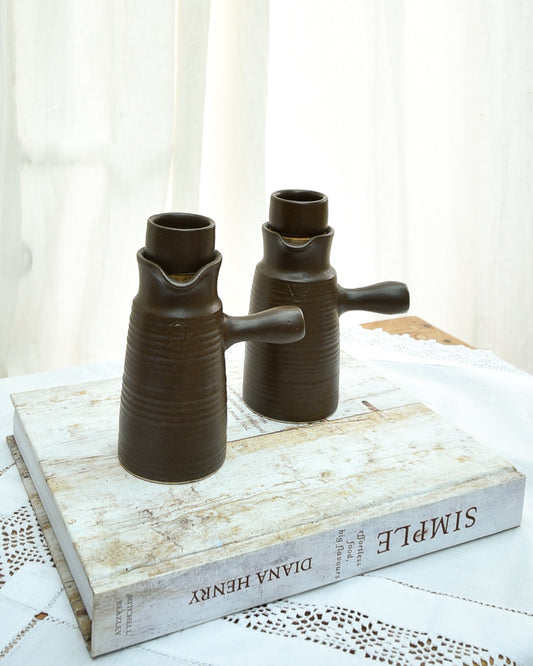 Mid Century Mayflower Oil & Vinegar Bottles Denby-Langley