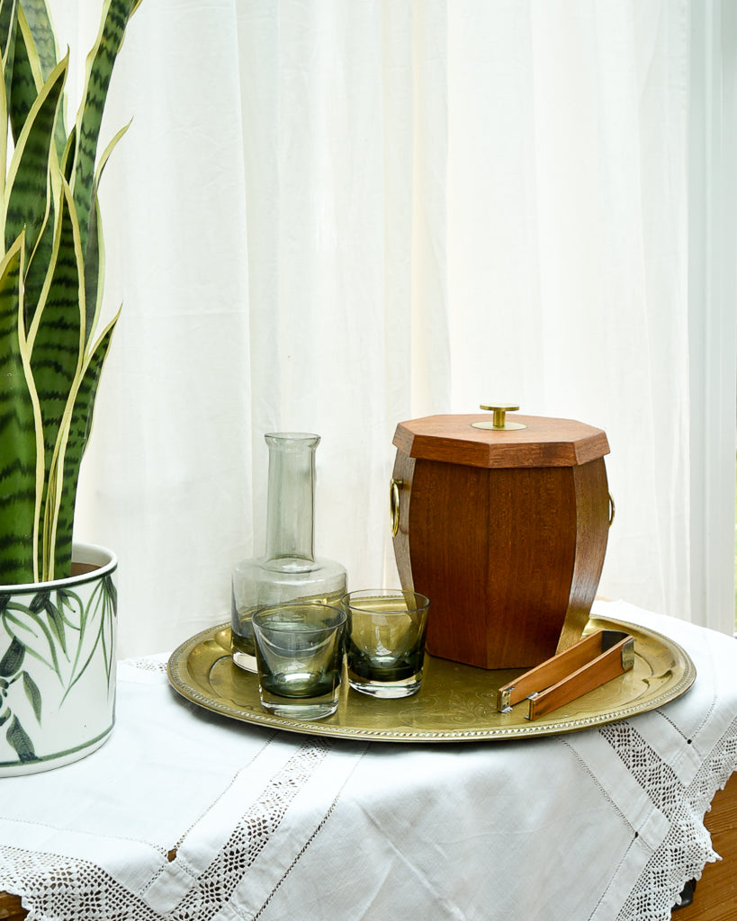 Mid Century Danish Teak & Brass Ice Bucket & Tongs