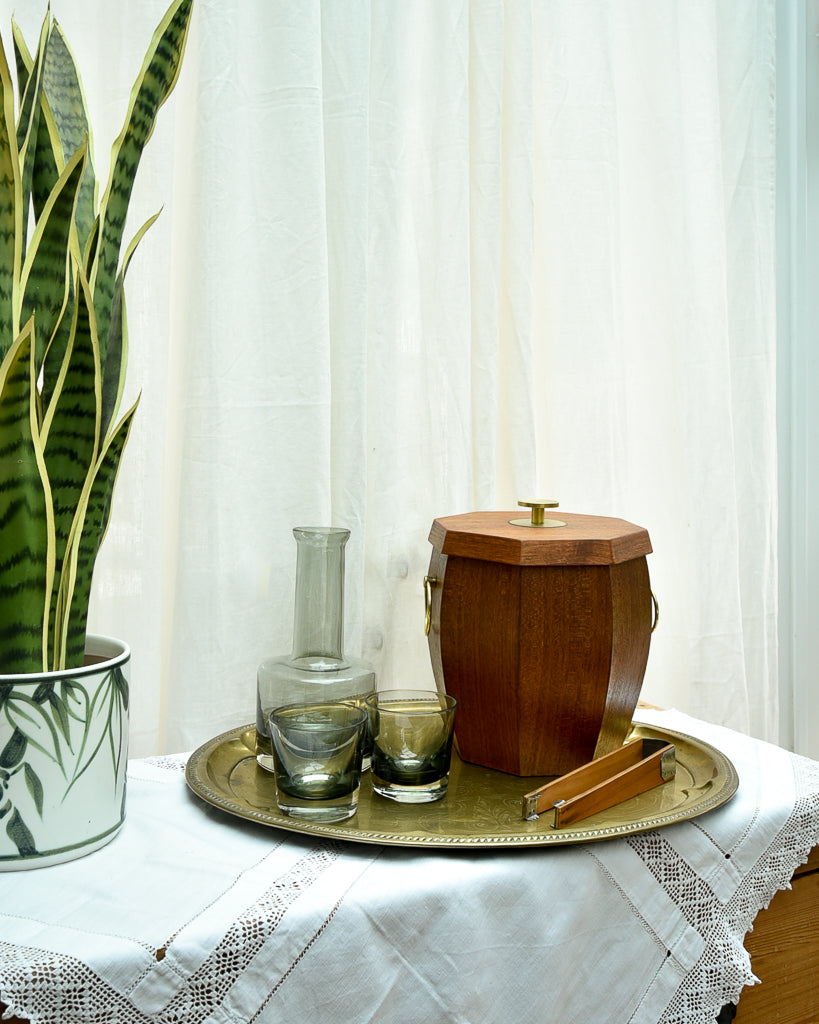 Mid Century Danish Teak & Brass Ice Bucket & Tongs