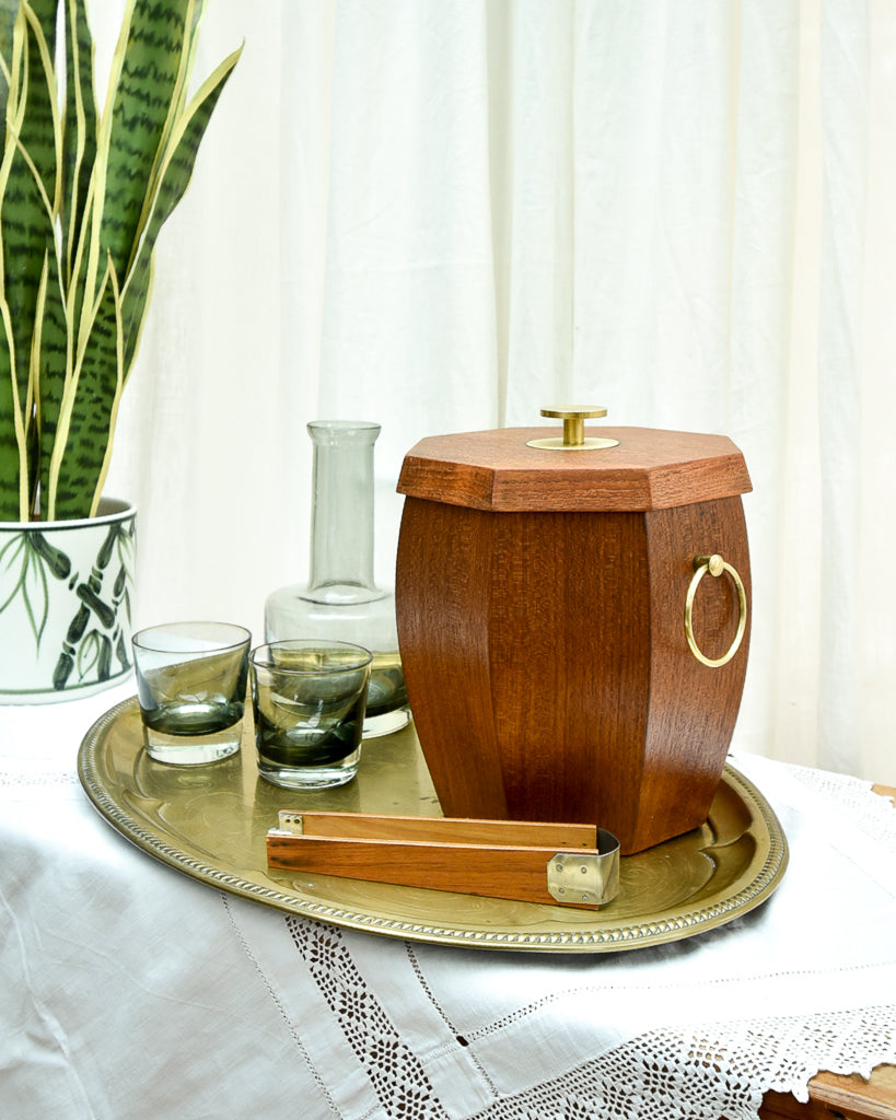 Mid Century Danish Teak & Brass Ice Bucket & Tongs