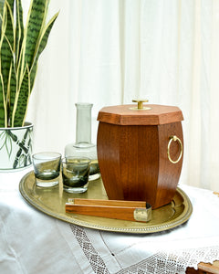Mid Century Danish Teak & Brass Ice Bucket & Tongs