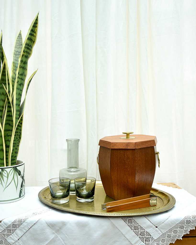 Mid Century Danish Teak & Brass Ice Bucket & Tongs