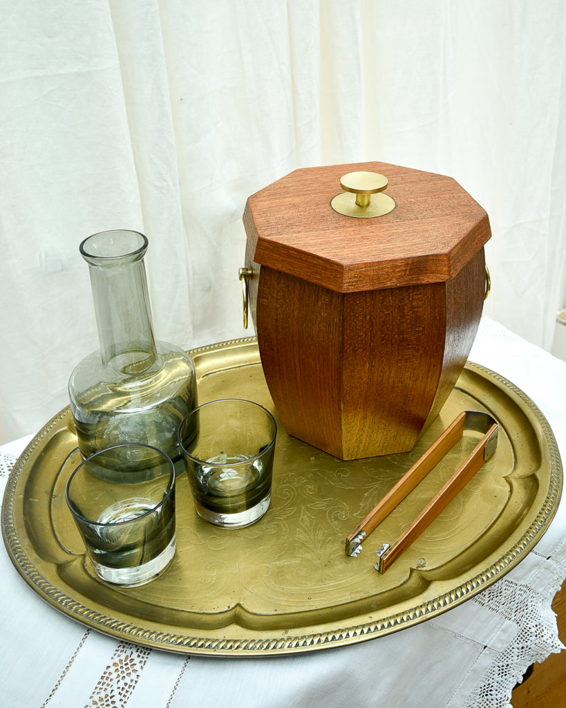Mid Century Danish Teak & Brass Ice Bucket & Tongs