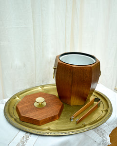 Mid Century Danish Teak & Brass Ice Bucket & Tongs