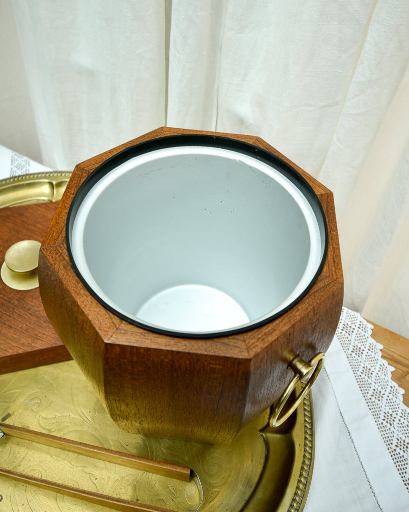 Mid Century Danish Teak & Brass Ice Bucket & Tongs