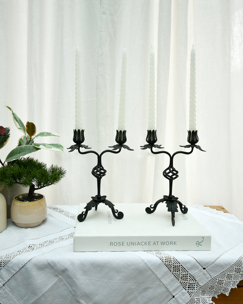 Mid Century Spanish Revival Cast Iron Candlesticks / Candle Holder