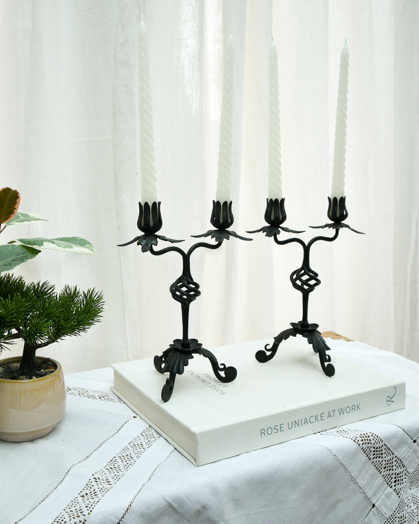 Mid Century Spanish Revival Cast Iron Candlesticks / Candle Holder