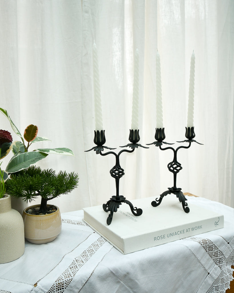 Mid Century Spanish Revival Cast Iron Candlesticks / Candle Holder