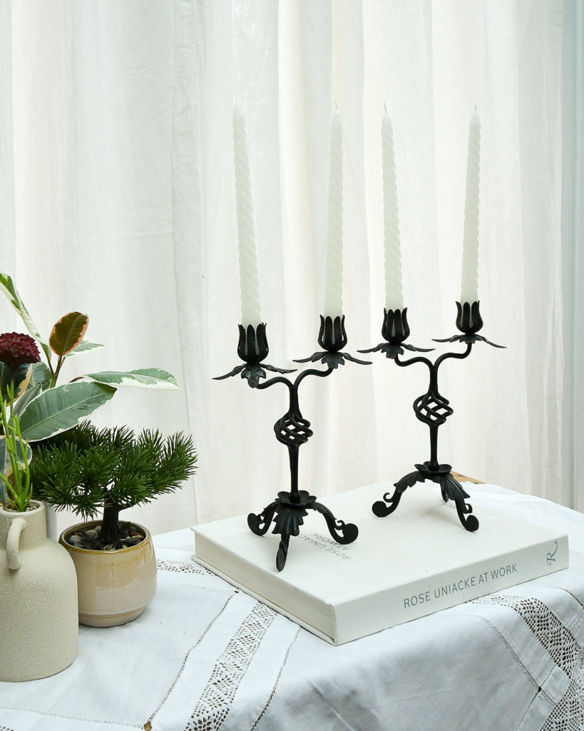 Mid Century Spanish Revival Cast Iron Candlesticks / Candle Holder