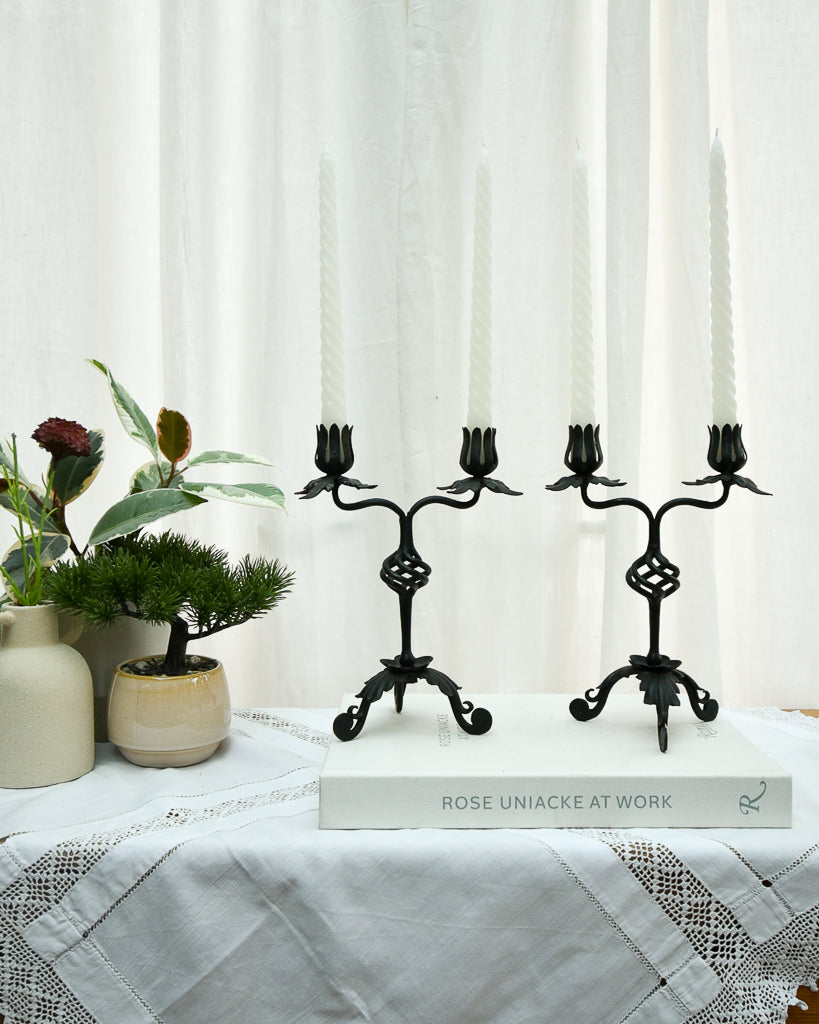 Mid Century Spanish Revival Cast Iron Candlesticks / Candle Holder