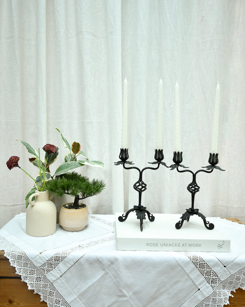 Mid Century Spanish Revival Cast Iron Candlesticks / Candle Holder