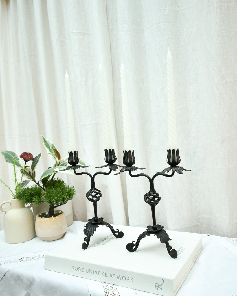 Mid Century Spanish Revival Cast Iron Candlesticks / Candle Holder