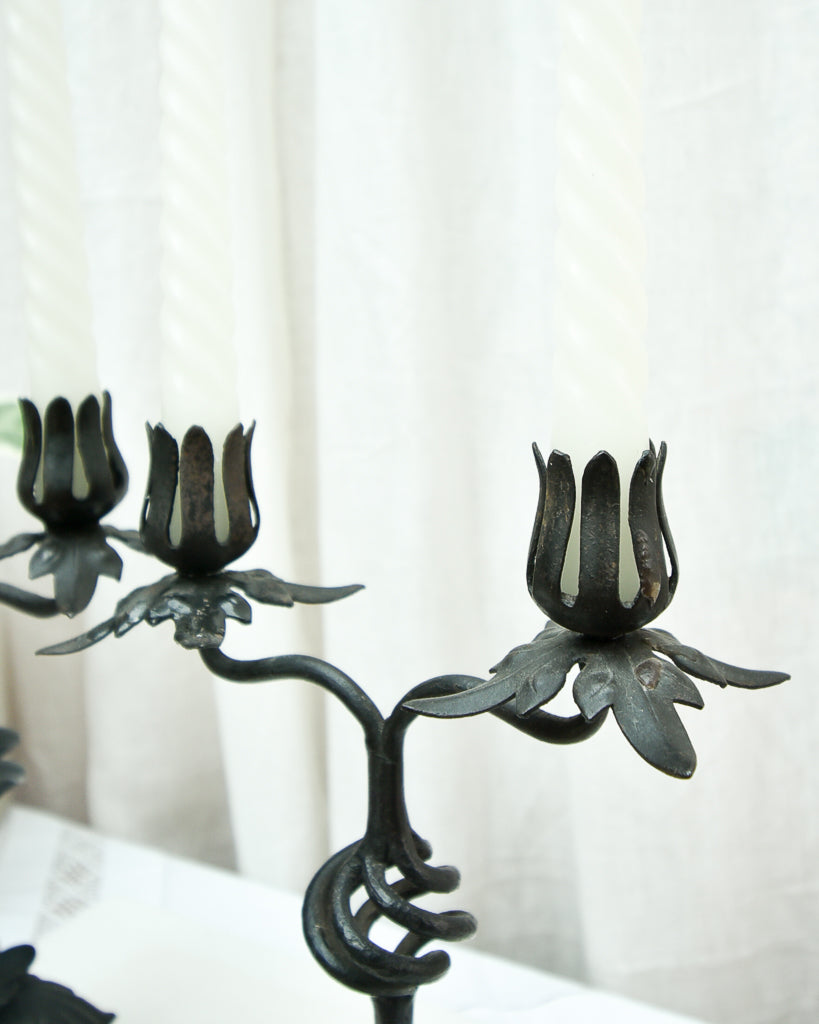 Mid Century Spanish Revival Cast Iron Candlesticks / Candle Holder