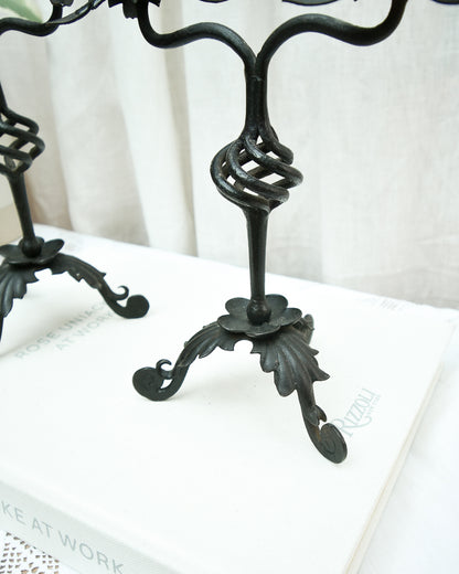 Mid Century Spanish Revival Cast Iron Candlesticks / Candle Holder