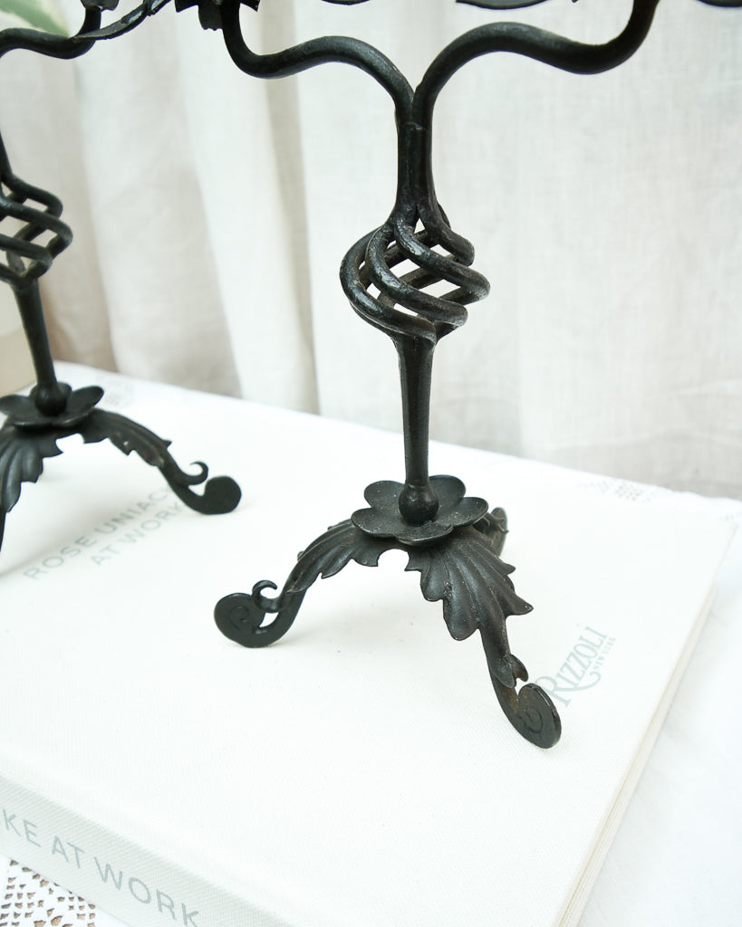 Mid Century Spanish Revival Cast Iron Candlesticks / Candle Holder