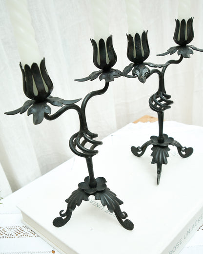 Mid Century Spanish Revival Cast Iron Candlesticks / Candle Holder