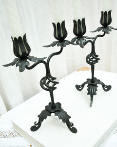 Mid Century Spanish Revival Cast Iron Candlesticks / Candle Holder