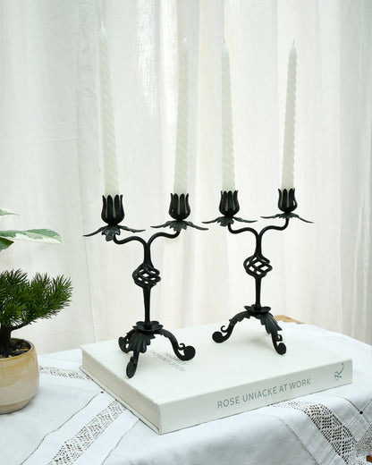 Mid Century Spanish Revival Cast Iron Candlesticks / Candle Holder