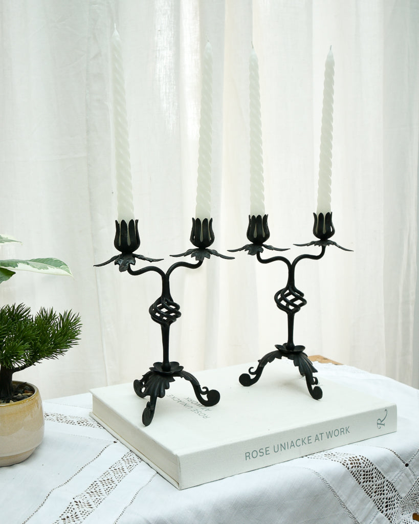 Mid Century Spanish Revival Cast Iron Candlesticks / Candle Holder