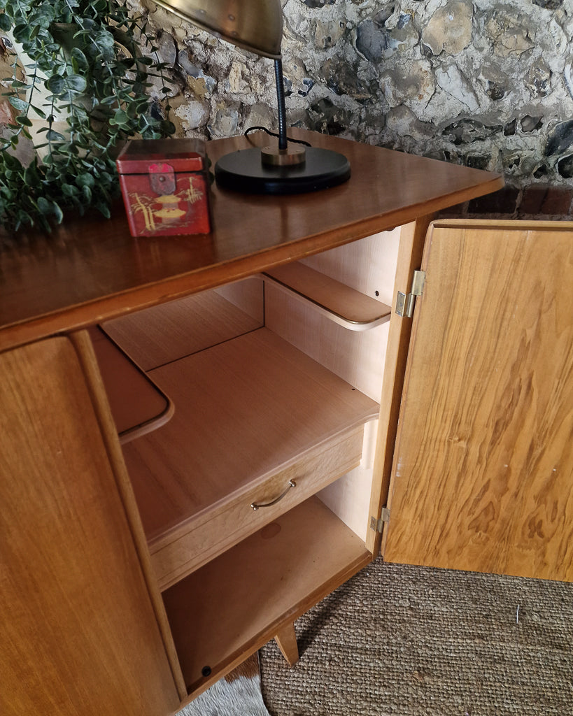 Mid Century Large Teak & Maple Sideboard / Cocktail Cabinet
