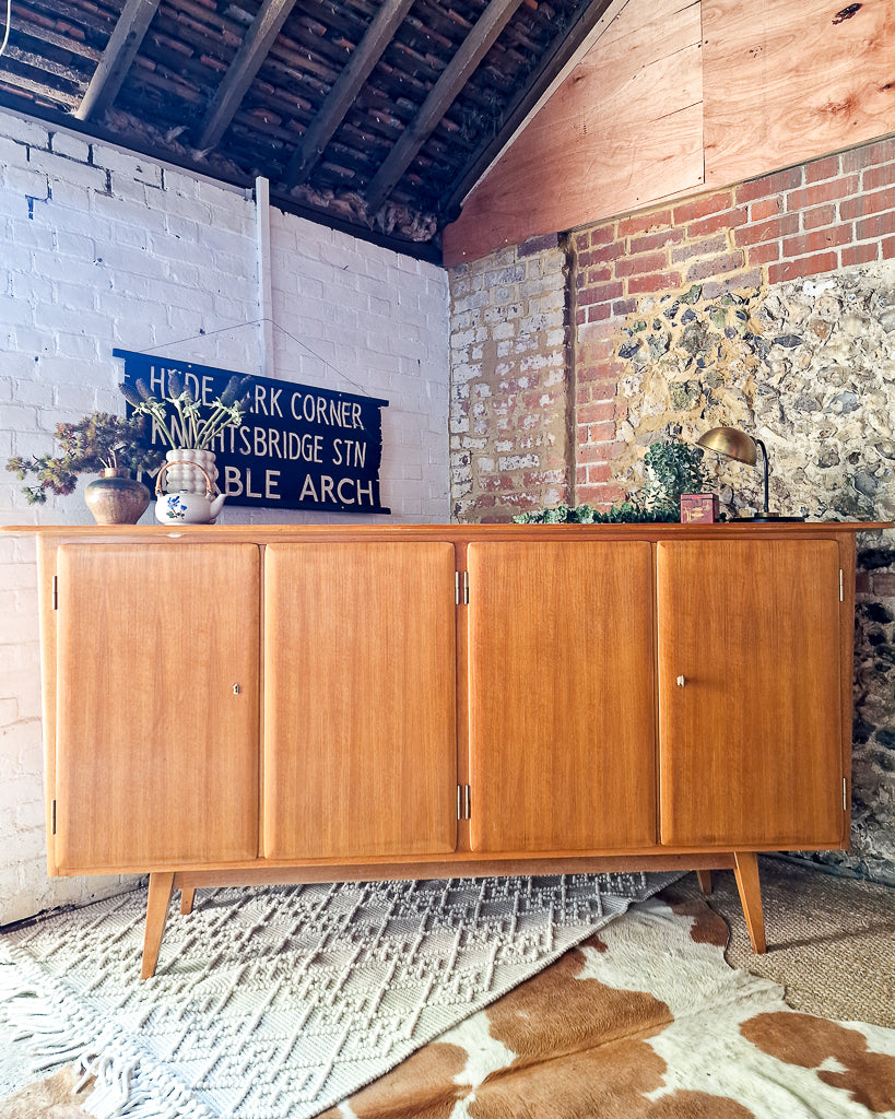 Mid Century Large Teak & Maple Sideboard / Cocktail Cabinet