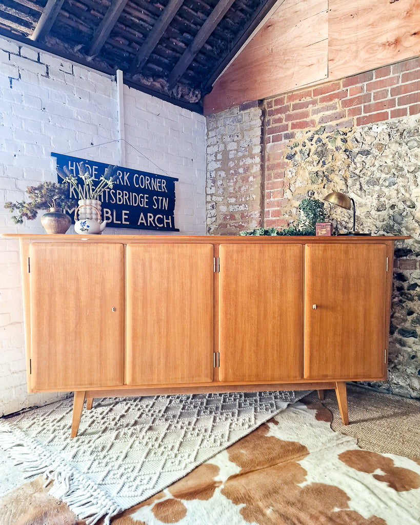Mid Century Large Teak & Maple Sideboard / Cocktail Cabinet