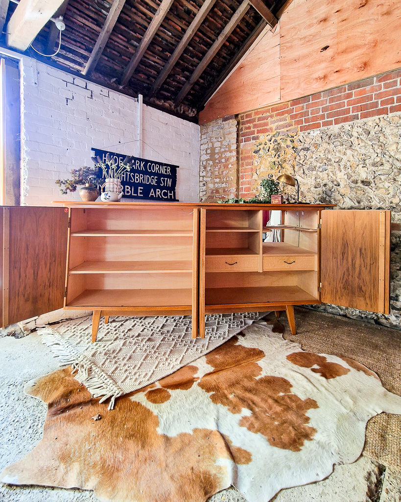 Mid Century Large Teak & Maple Sideboard / Cocktail Cabinet